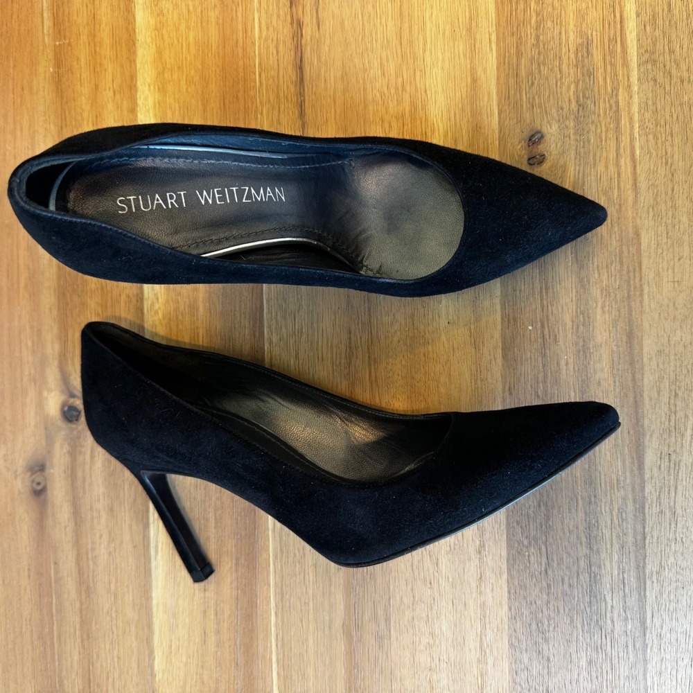 Stuart Weitzman Women 5 M Black Suede Pointed Toe‎ Pumps Stiletto Heels Classic